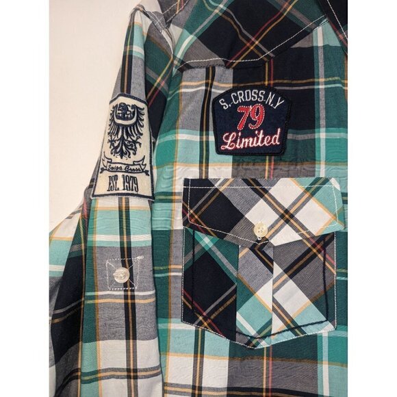 Swiss Cross Men's Green Black Plaid Limited Button Up Long Sleeve Shirt Size XXL - Picture 5 of 8